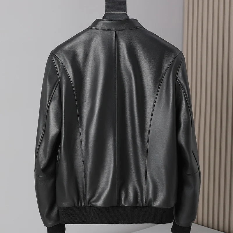 Veste homme en cuir noir à revers – CLEVI Paris