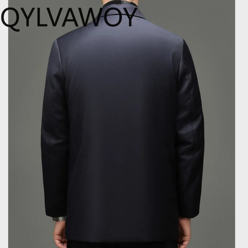 Manteau homme en laine et soie bleu marine – CLEVI Paris