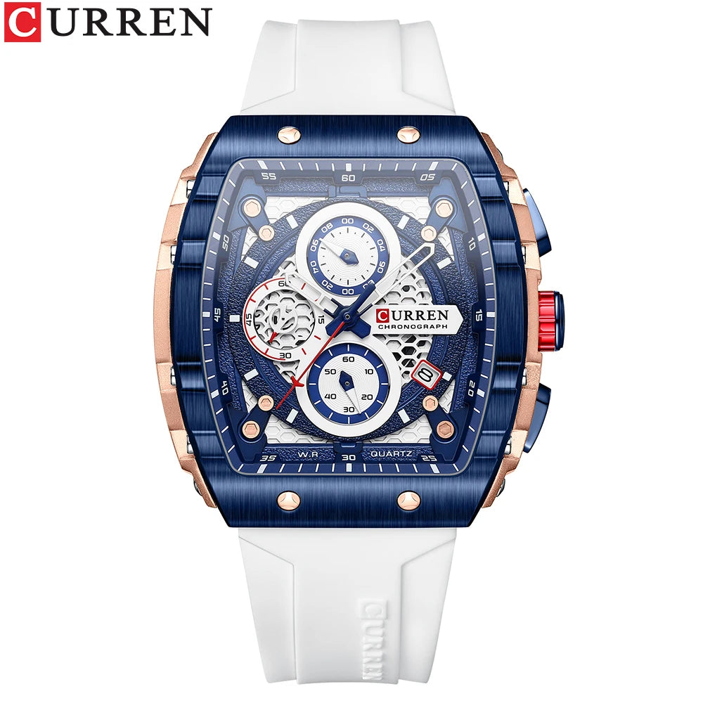 CURREN Montre Quartz Homme Rectangulaire Chronographe Silicone Date Auto 47mm – CLEVI Paris
