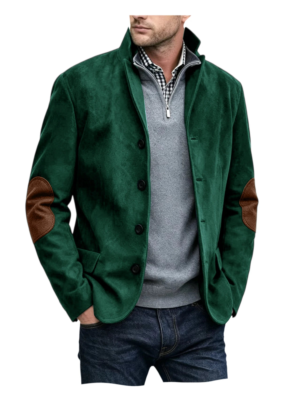 Blazer homme col montant, patchs aux coudes – CLEVI Paris