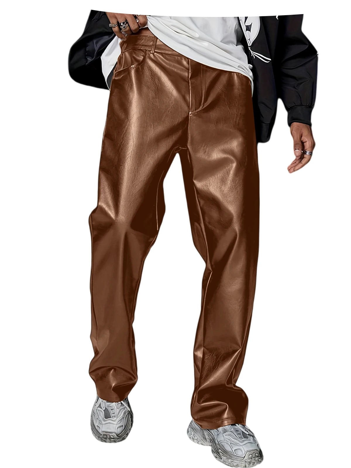 Pantalon homme en similicuir, coupe droite – CLEVI Paris