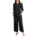 Ensemble 2 Pièces Femme Blouse Col V Manches 3/4 + Pantalon Large Taille Haute Casual Chic – CLEVI Paris