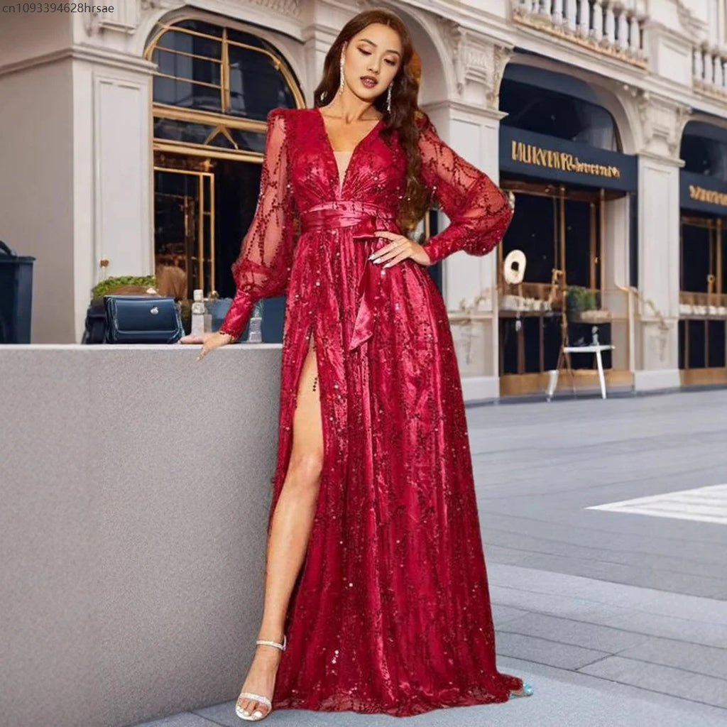 Robe longue de soirée brillante – CLEVI Paris