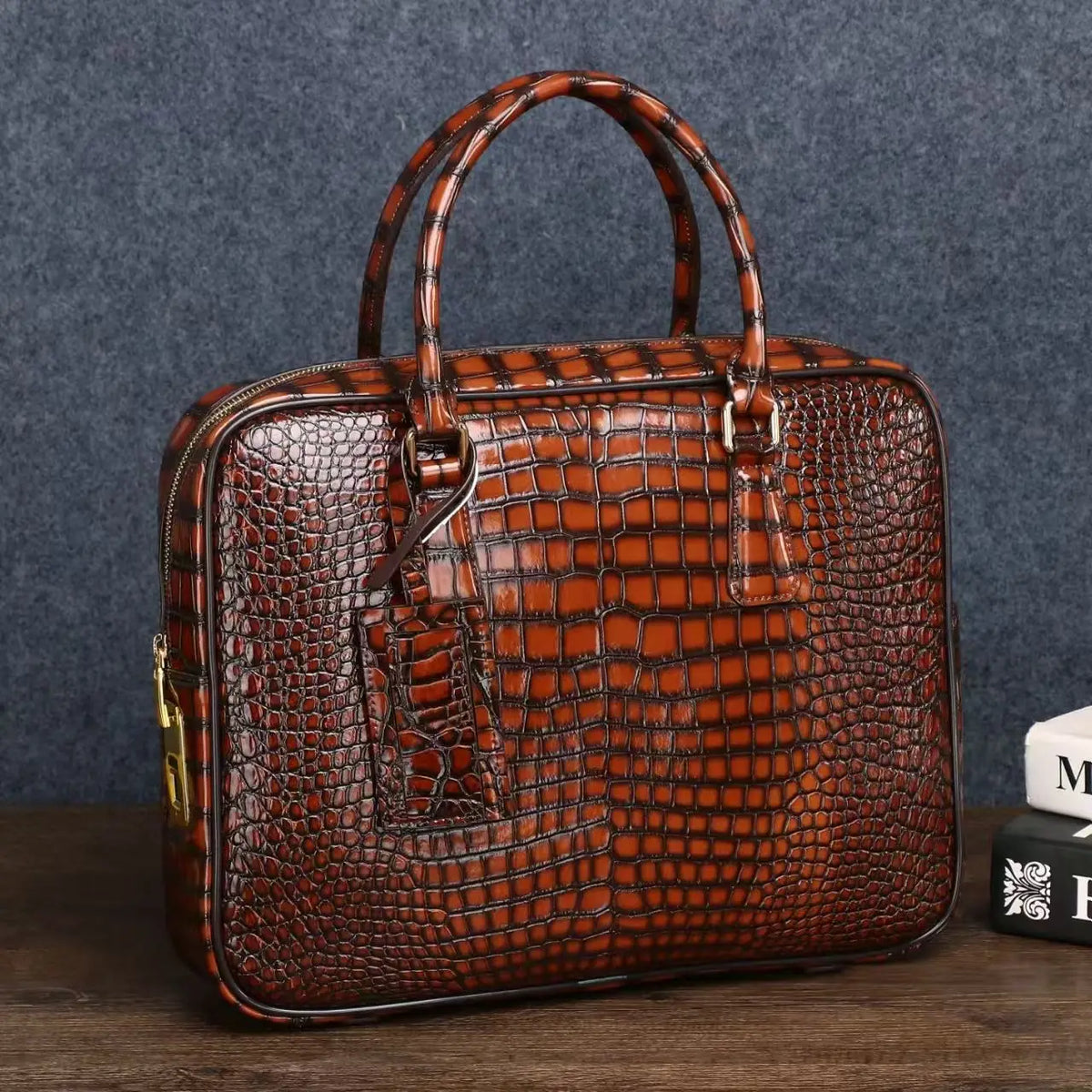 Porte-Documents Homme Cuir Véritable Motif Alligator 14” – CLEVI Paris