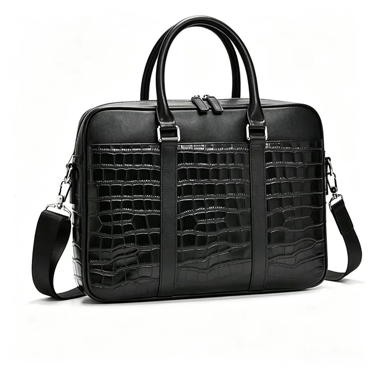 Serviette Homme Cuir Vache Croco Grande Capacité Laptop 15,6" – CLEVI Paris