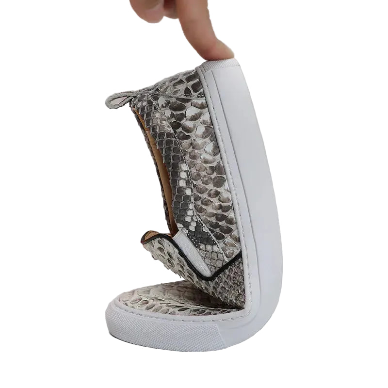 Loafers Cuir Serpent Gris Unisexe Slip-On – CLEVI Paris
