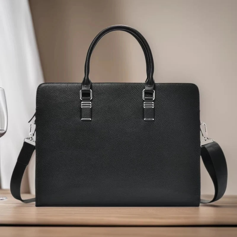Serviette Homme Cuir Vache Rayures Luxe Laptop 14" 38x8x28cm – CLEVI Paris