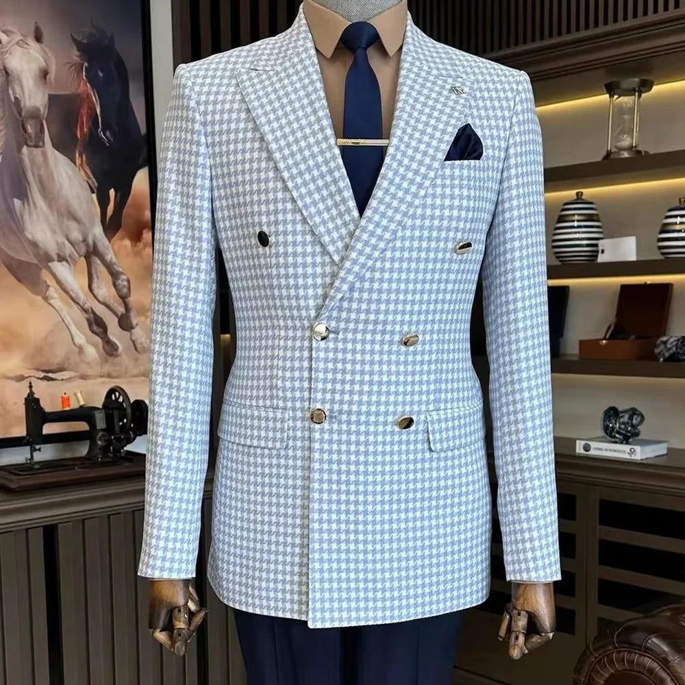 Veste blazer homme à carreaux double boutonnage – CLEVI Paris