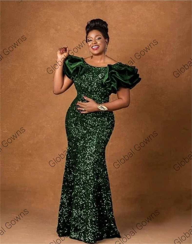 Robe de soirée sirène pailletée à volants – CLEVI Paris