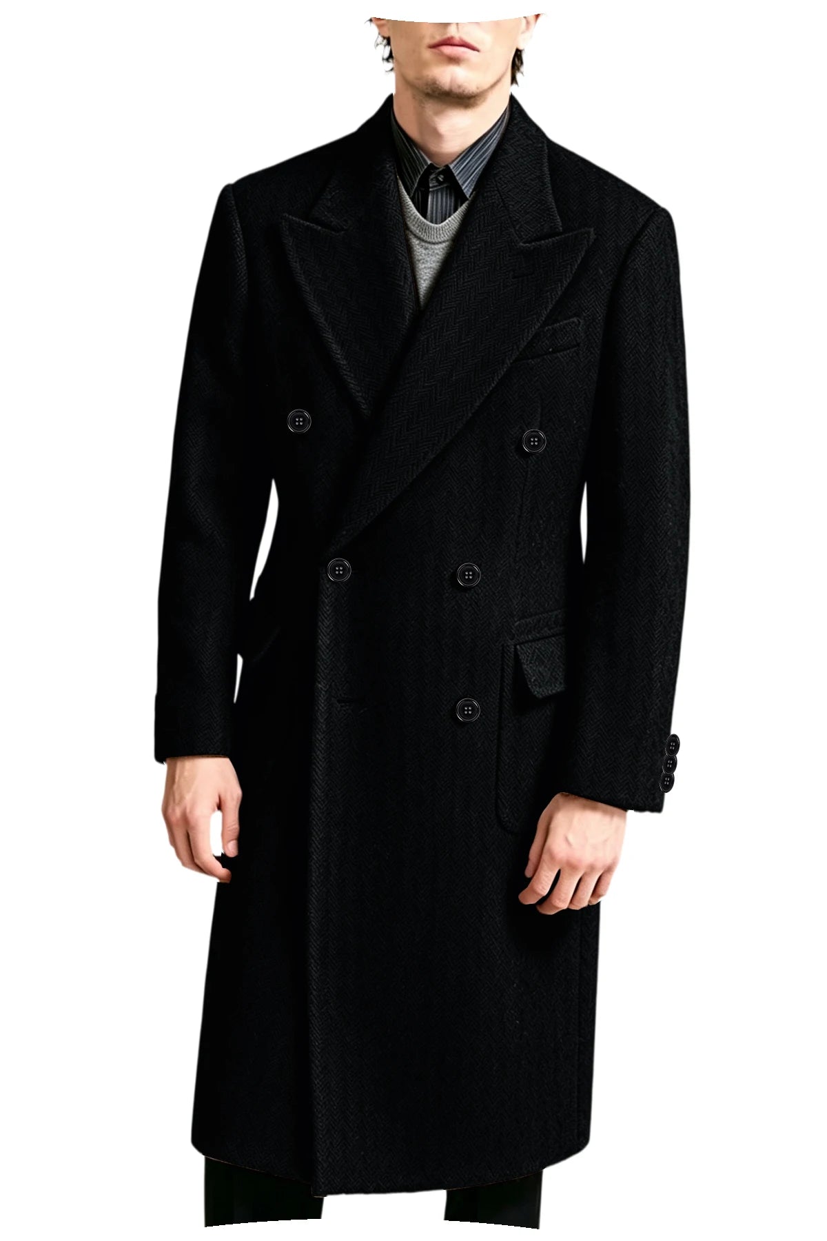 Manteau long homme tweed à chevrons – CLEVI Paris