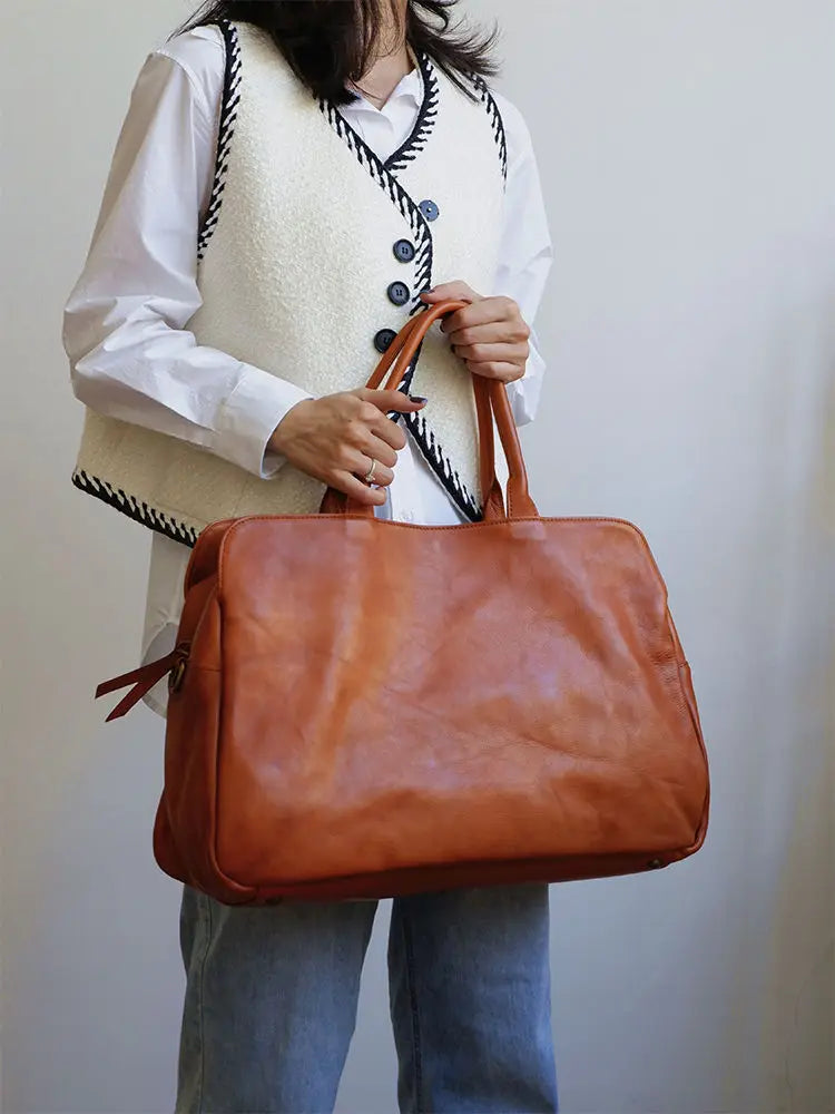 Grand Sac à Main Femme Cuir Vache Véritable 46x30cm Luxe Bandoulière – CLEVI Paris