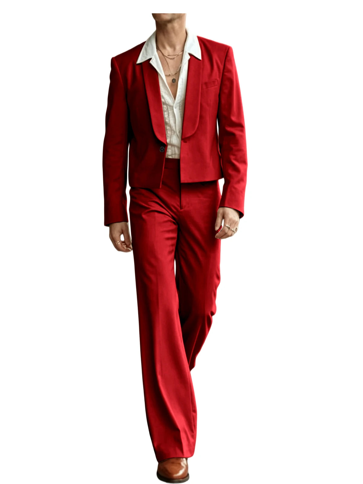 Costume 2 Pièces Homme Blazer Court Col Châle + Pantalon Évasé Taille Haute Style Vintage Slim Fit – CLEVI Paris