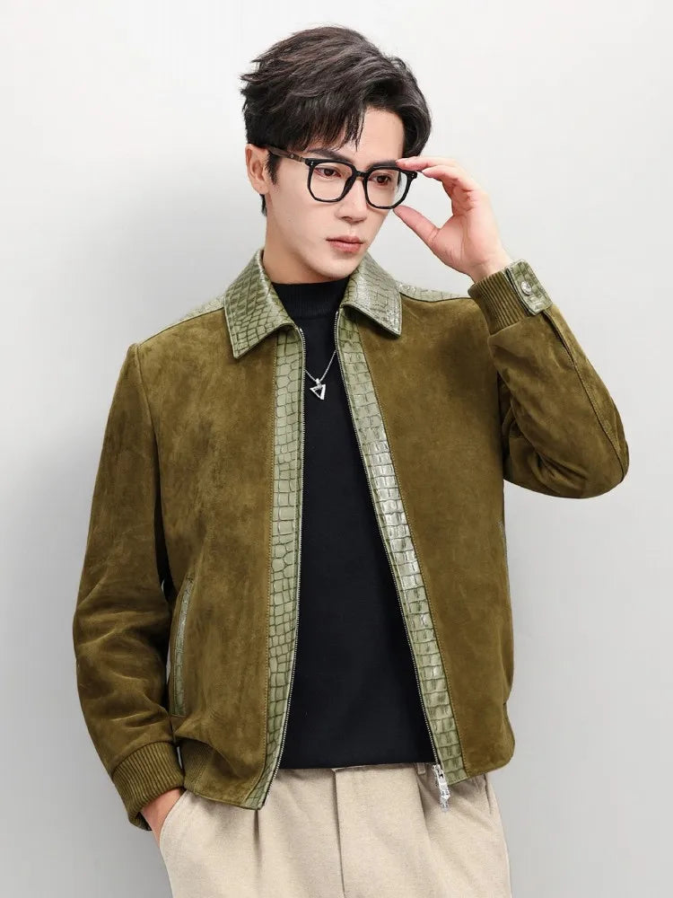 Veste homme en cuir à empiècements texturés – CLEVI Paris