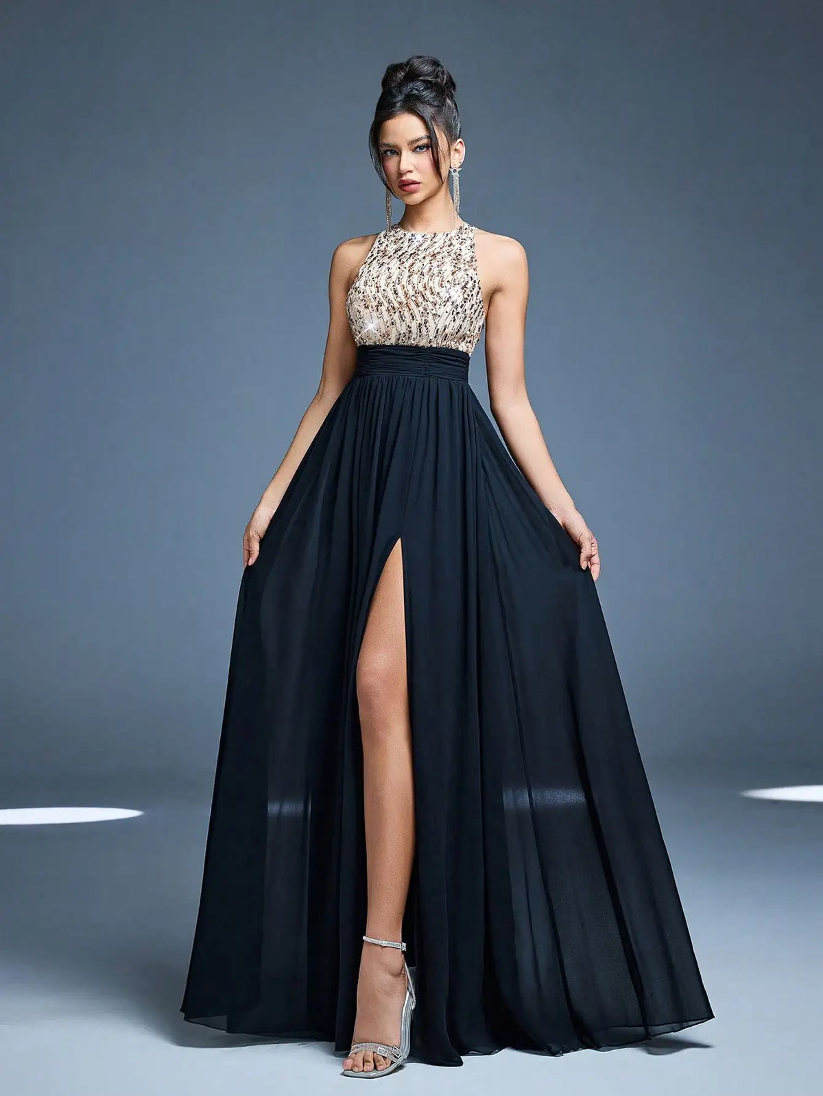 Robe noire bustier à paillettes – CLEVI Paris
