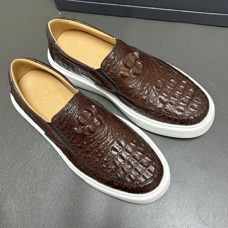Loafers Cuir Croco Marron Homme Slip-On – CLEVI Paris