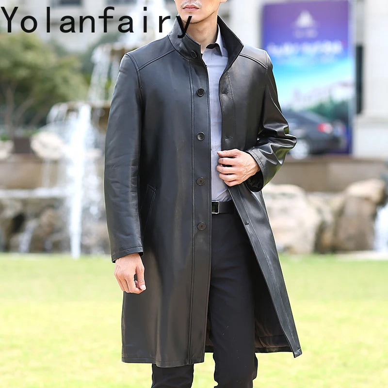 Manteau long homme cuir de mouton YOLANFAIRY – CLEVI Paris