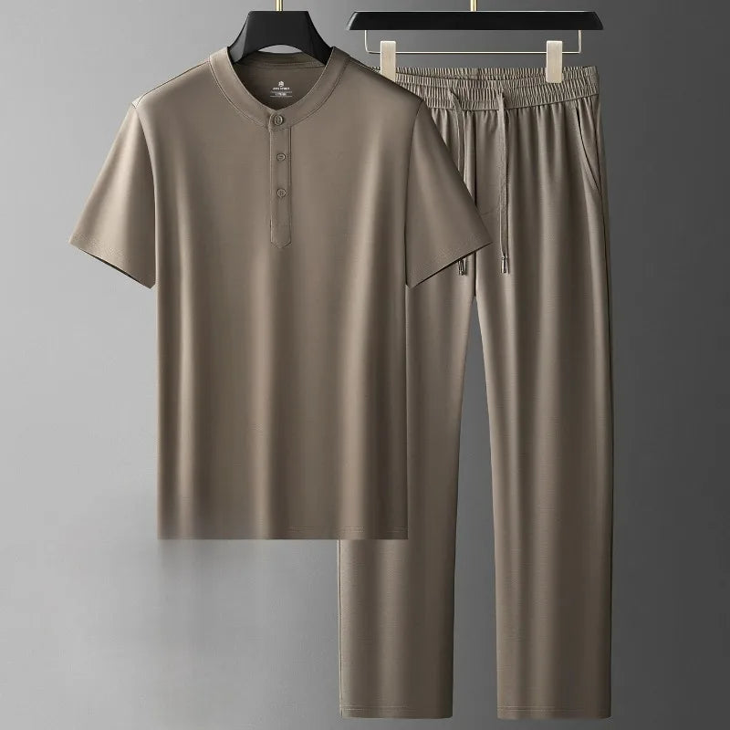 Ensemble homme col tunisien et pantalon Minglu – CLEVI Paris