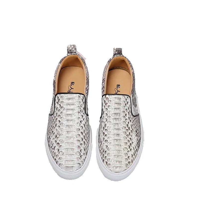 Loafers Cuir Serpent Gris Unisexe Slip-On – CLEVI Paris