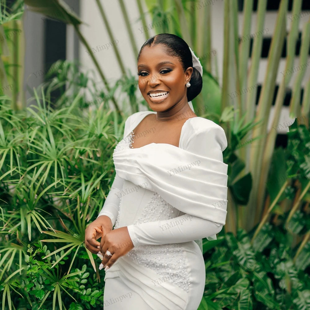 Robe de mariée civile manches longues perlée – CLEVI Paris