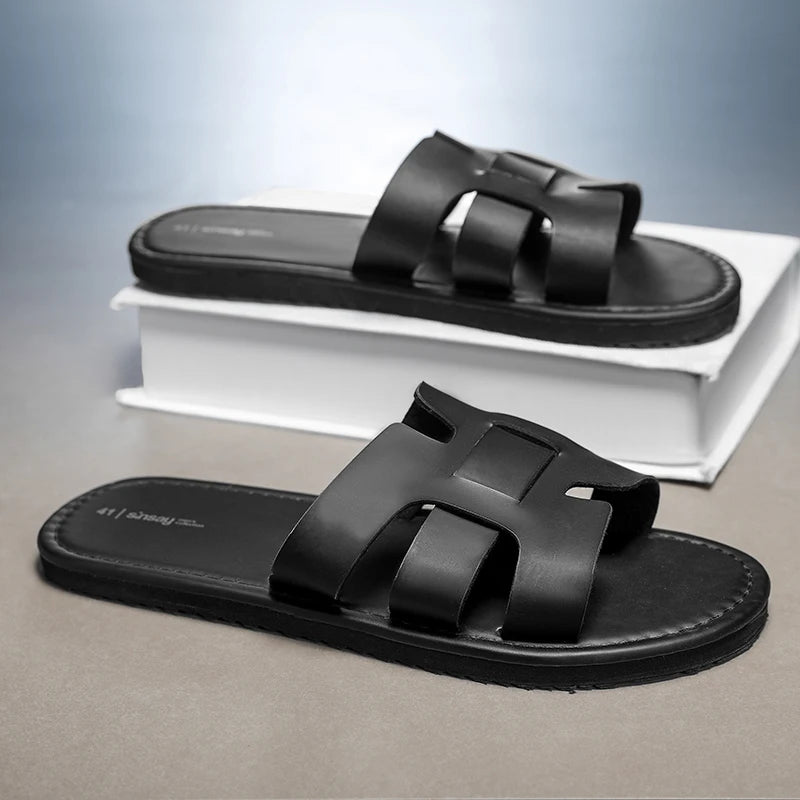 Pantoufles homme noires en cuir refendu – CLEVI Paris