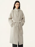 Manteau long en laine à col montant femme – CLEVI Paris