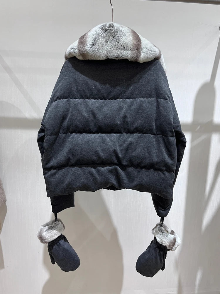 Doudoune femme courte col en lapin Rex – CLEVI Paris