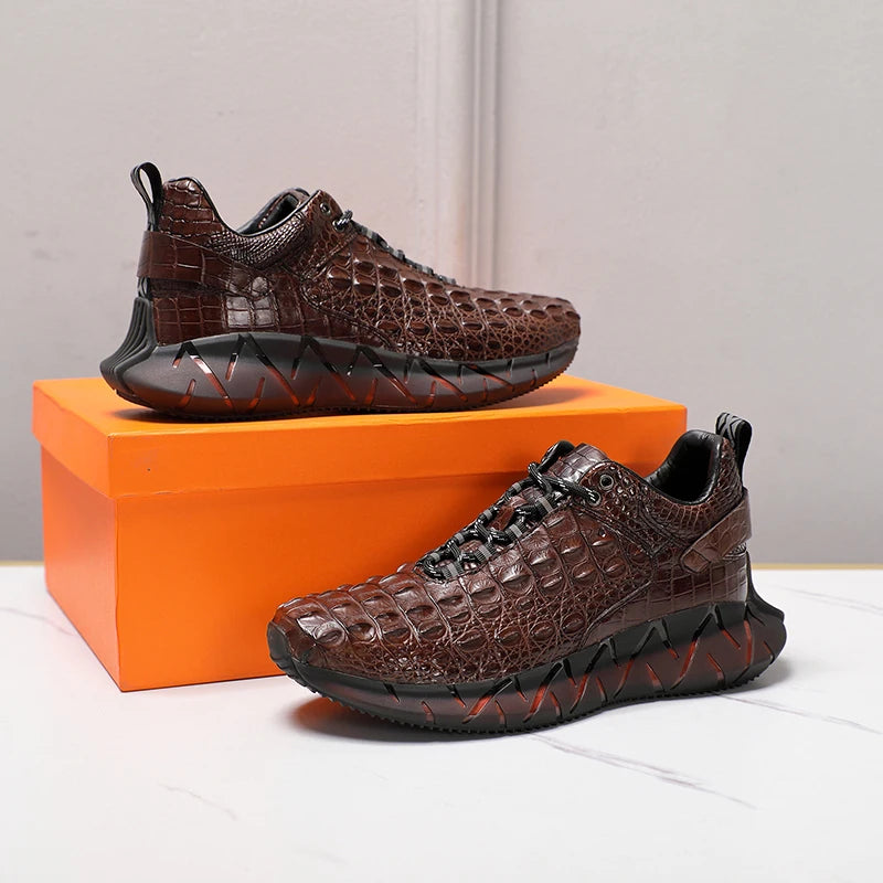 Sneakers Cuir Croco Marron Homme Lacets – CLEVI Paris