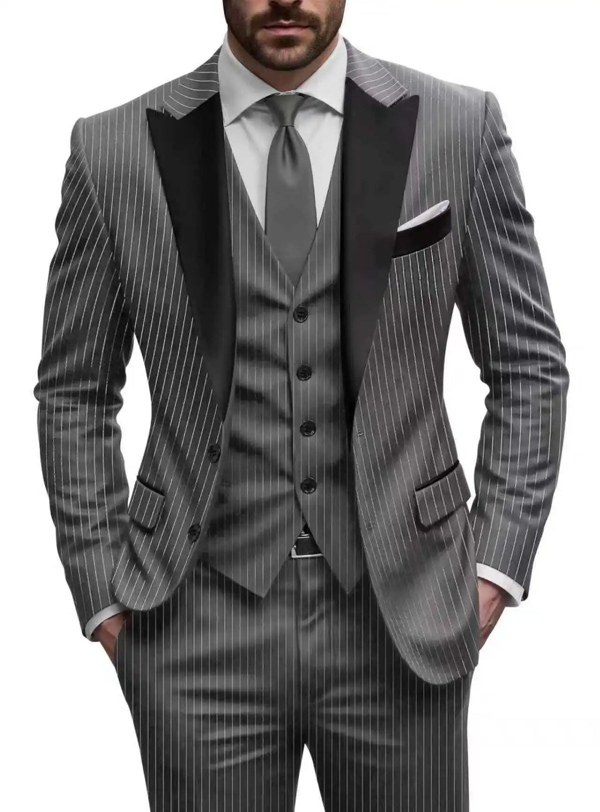 Costume 3 Pièces Rayé Homme Slim Fit – CLEVI Paris