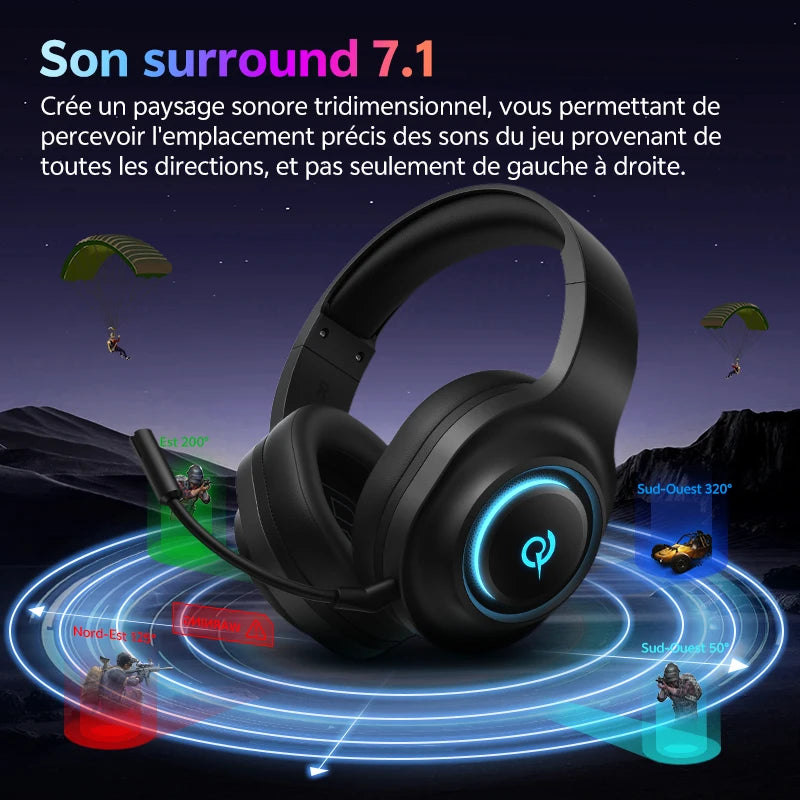 Casque Gaming QCY Heroad V200 Bluetooth 6.0 RGB 240h – CLEVI Paris