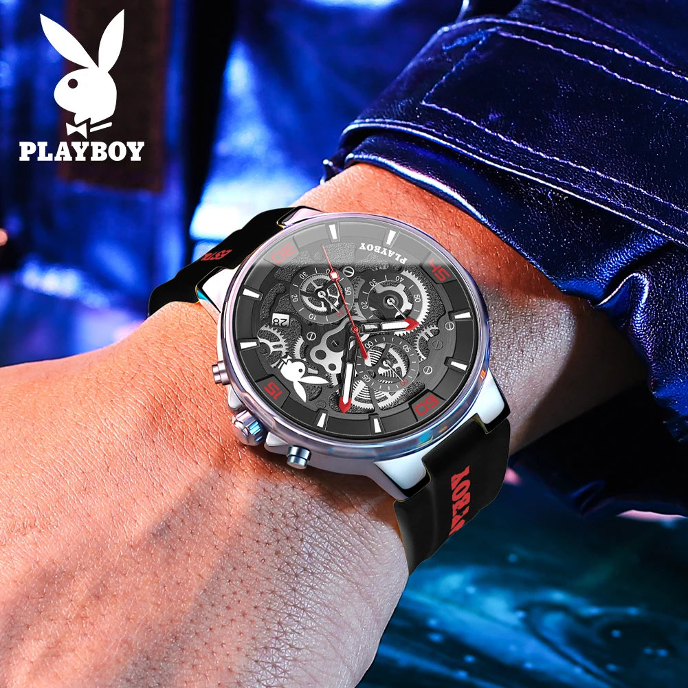 PLAYBOY 3063 Montre Homme Quartz Ronde Calendrier Silicone Coffret 30M – CLEVI Paris
