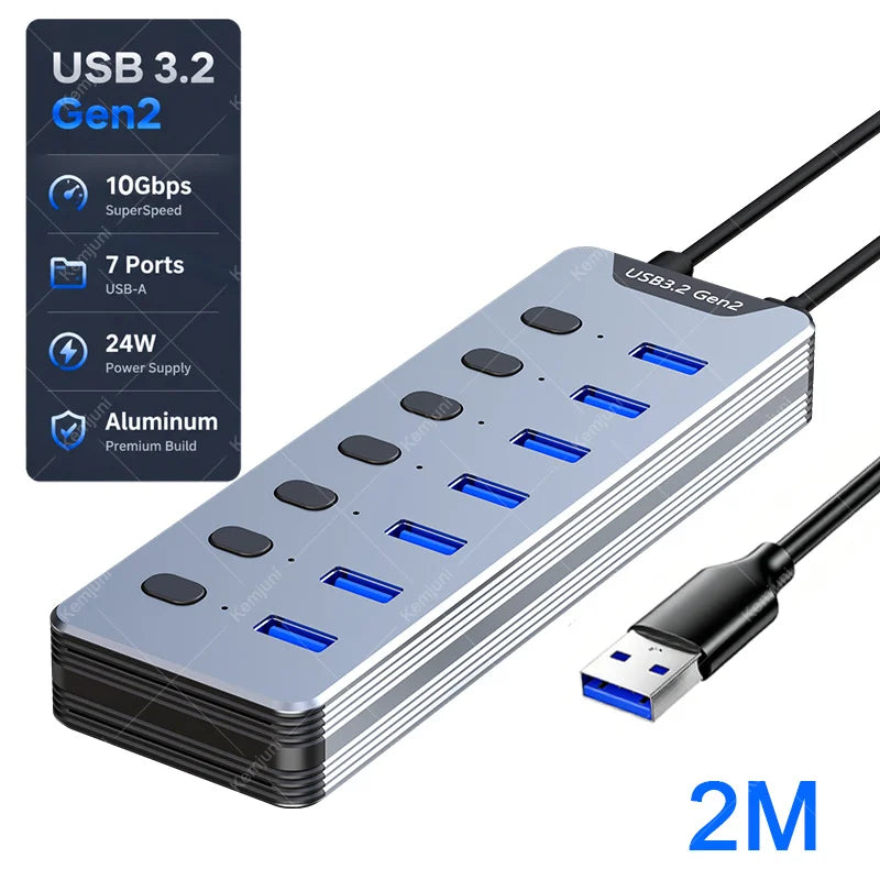 Hub USB 3.2 Gen 2 7 Ports 10Gbps avec Câble – CLEVI Paris