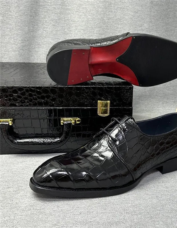 Richelieu Cuir Crocodile Homme Bout Carré Lacets – CLEVI Paris