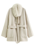 Manteau DUSHU laine et col renard – CLEVI Paris