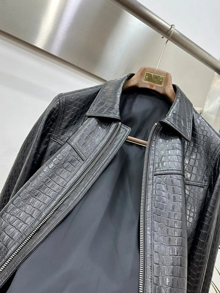 Veste homme cuir noir effet crocodile – CLEVI Paris
