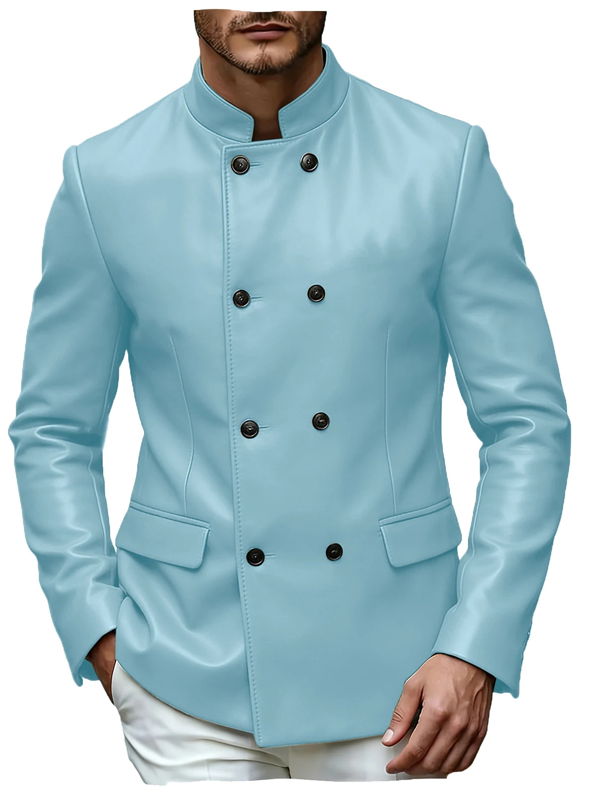 Blazer homme en similicuir, col montant – CLEVI Paris