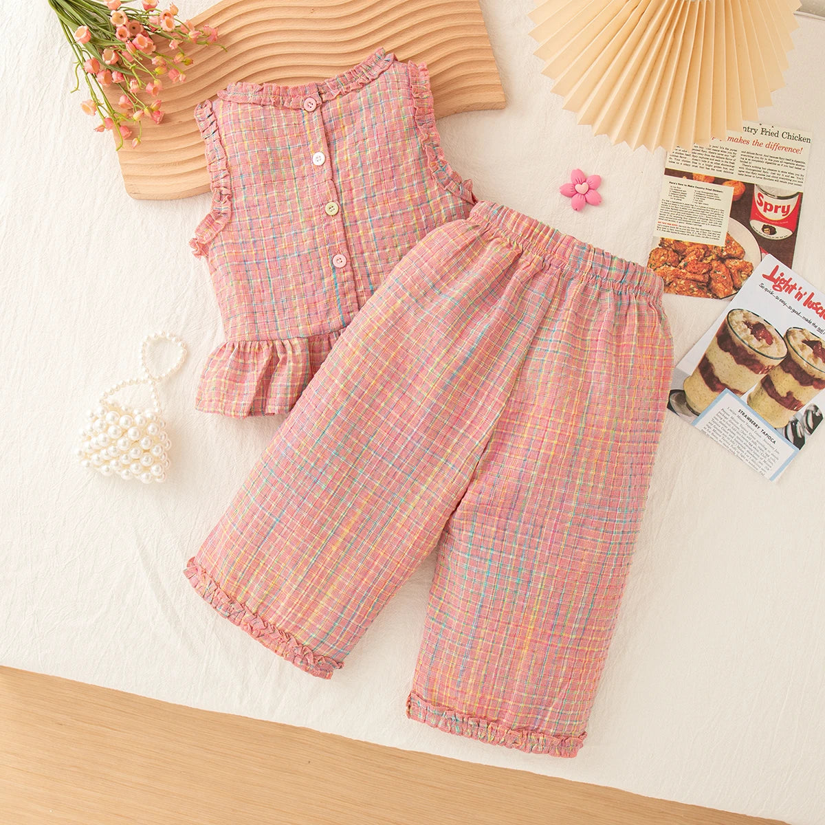 Ensemble fille à carreaux pantalon ou short – CLEVI Paris