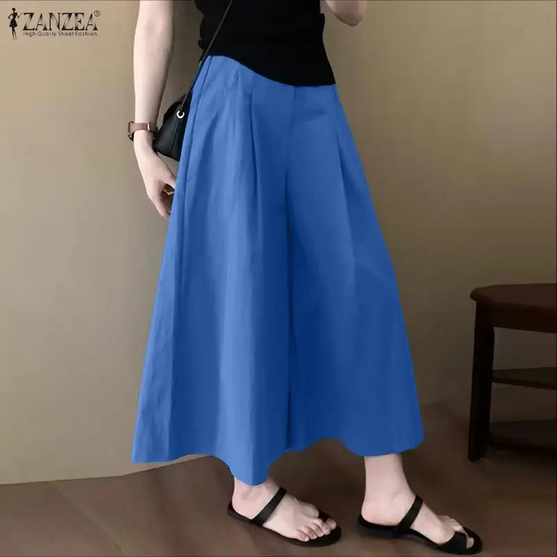 Pantalon Femme Jambe Large Plissé Taille Élastique Casual Bohème Cheville – CLEVI Paris