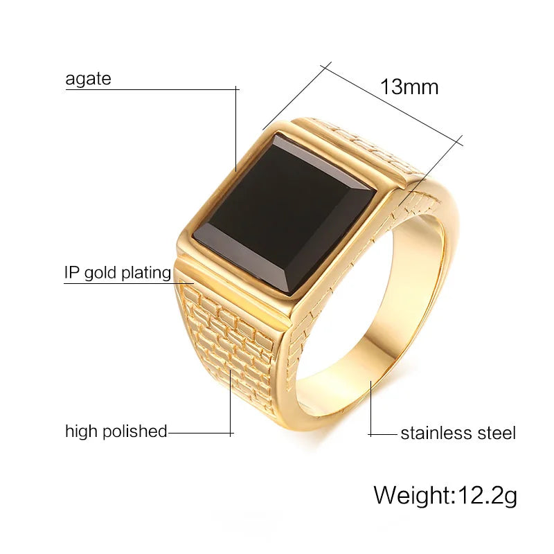 Bague Homme Pierre Noire Acier Inoxydable – CLEVI Paris