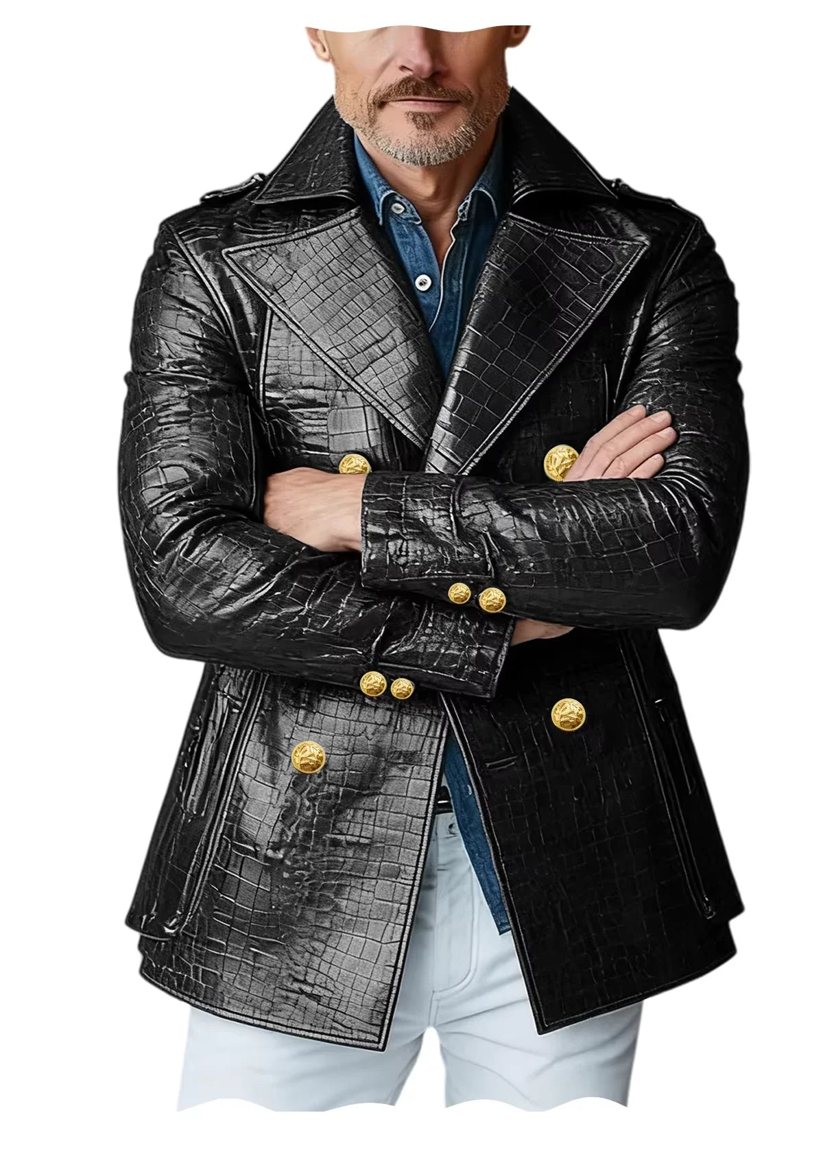 Manteau Peacoat Homme Similicuir Crocodile – CLEVI Paris