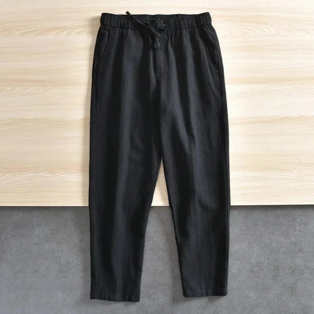 Pantalon Homme Lin Coton Jambe Droite Taille Élastique Cordon Léger Respirant Casual Été Multi-Couleurs – CLEVI Paris