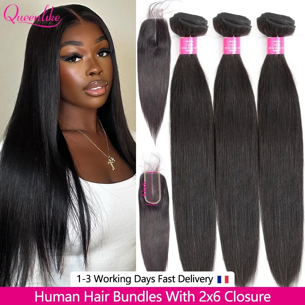 Bundles Cheveux Humains Straight + Closure HD Lace 2x6 Remy Hair Brésiliens 12A – CLEVI Paris