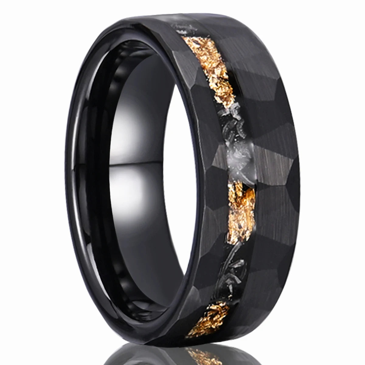 Bague Unisexe en Tungstène Noir Martelé 8 mm – CLEVI Paris