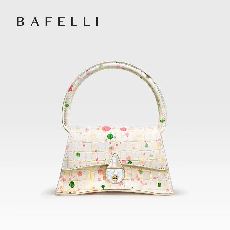 Sac à Main Femme Cuir Véritable Demi-Lune Motif Floral Fermeture Cadenas – CLEVI Paris
