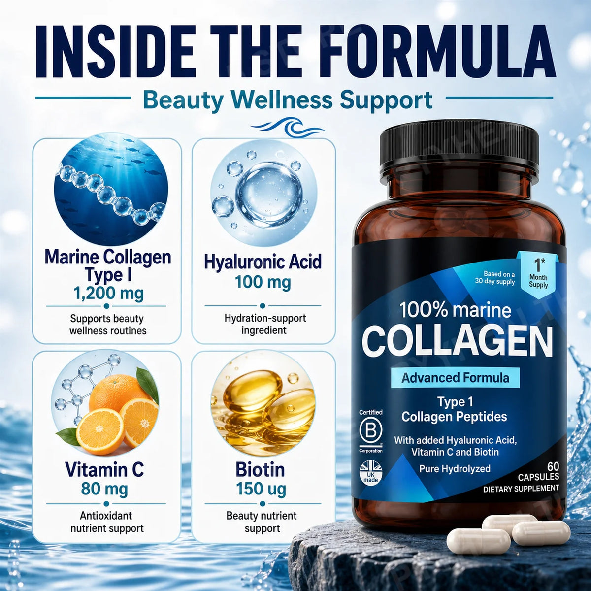 Collagène marin, 60 capsules par flacon – CLEVI Paris