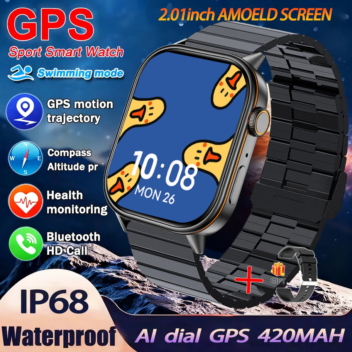 Montre GPS QX17 AMOLED 2,01″ sport – CLEVI Paris
