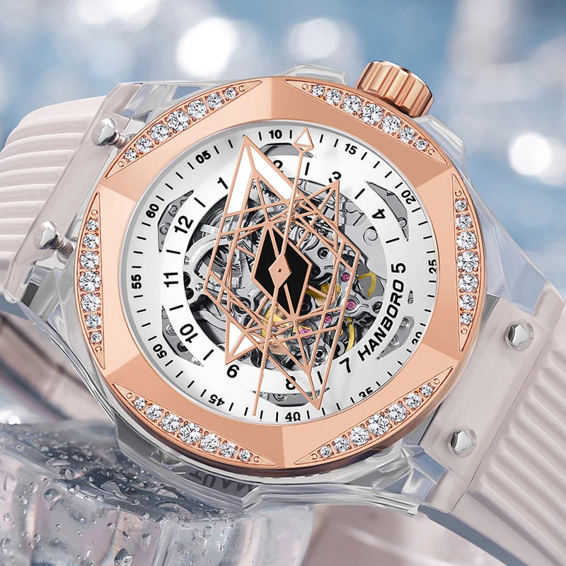 Montre Unisexe Automatique Squelette Boîtier Transparent Aiguilles Tatouage Hanboro A996 – CLEVI Paris