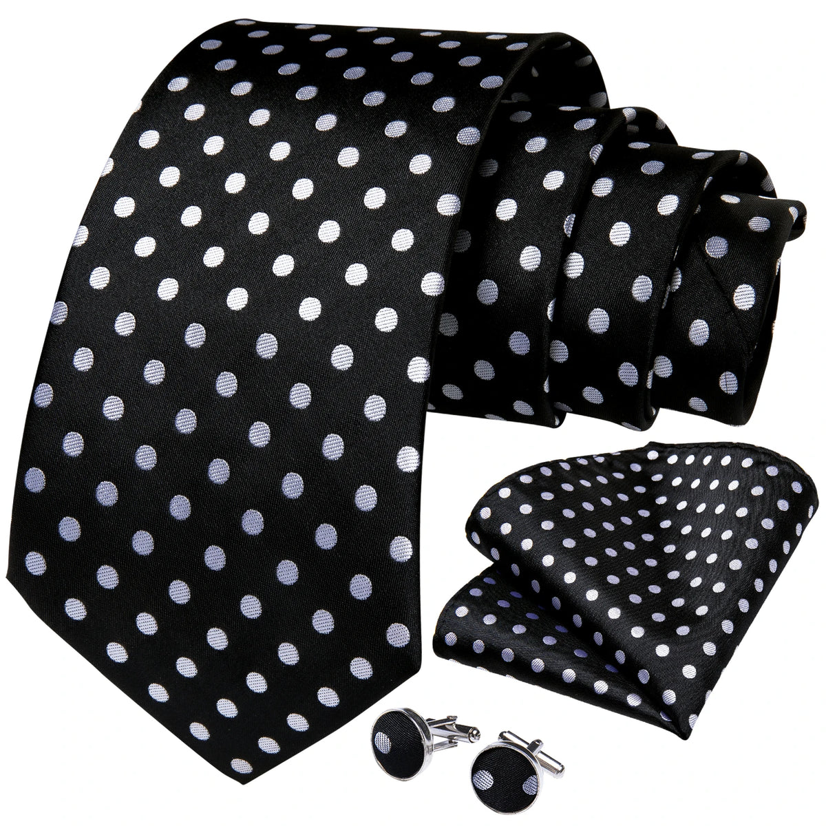 Coffret cravate homme à pois, pochette et boutons – CLEVI Paris