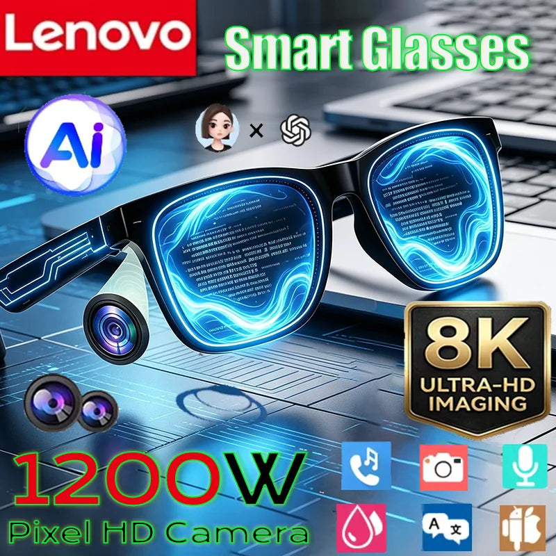 Lunettes Connectées Lenovo IA Caméra Bluetooth Traduction Photochromiques UV Anti-Lumière Bleue 37g – CLEVI Paris