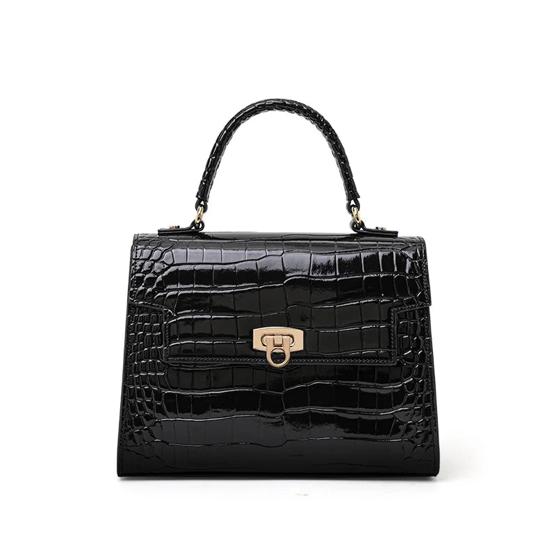 Sac À Main Femme Cuir Verni Croco Brillant Rabat – CLEVI Paris