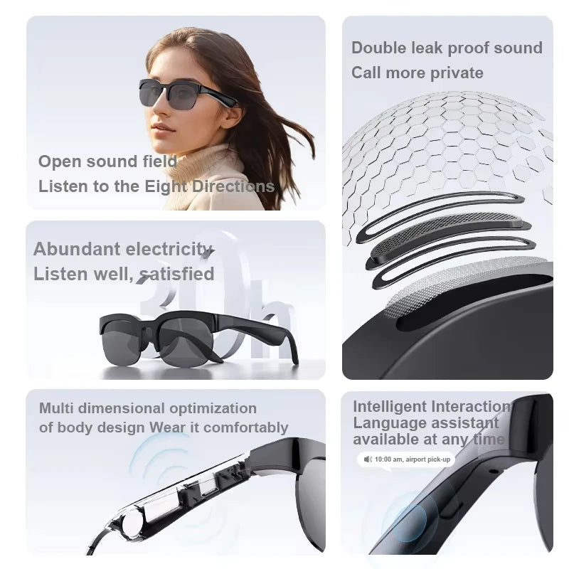 Lunettes Connectées Lenovo D12 IA Bluetooth Traduction 18 Langues Musique UV Photochromiques 37g Noir Transparent – CLEVI Paris